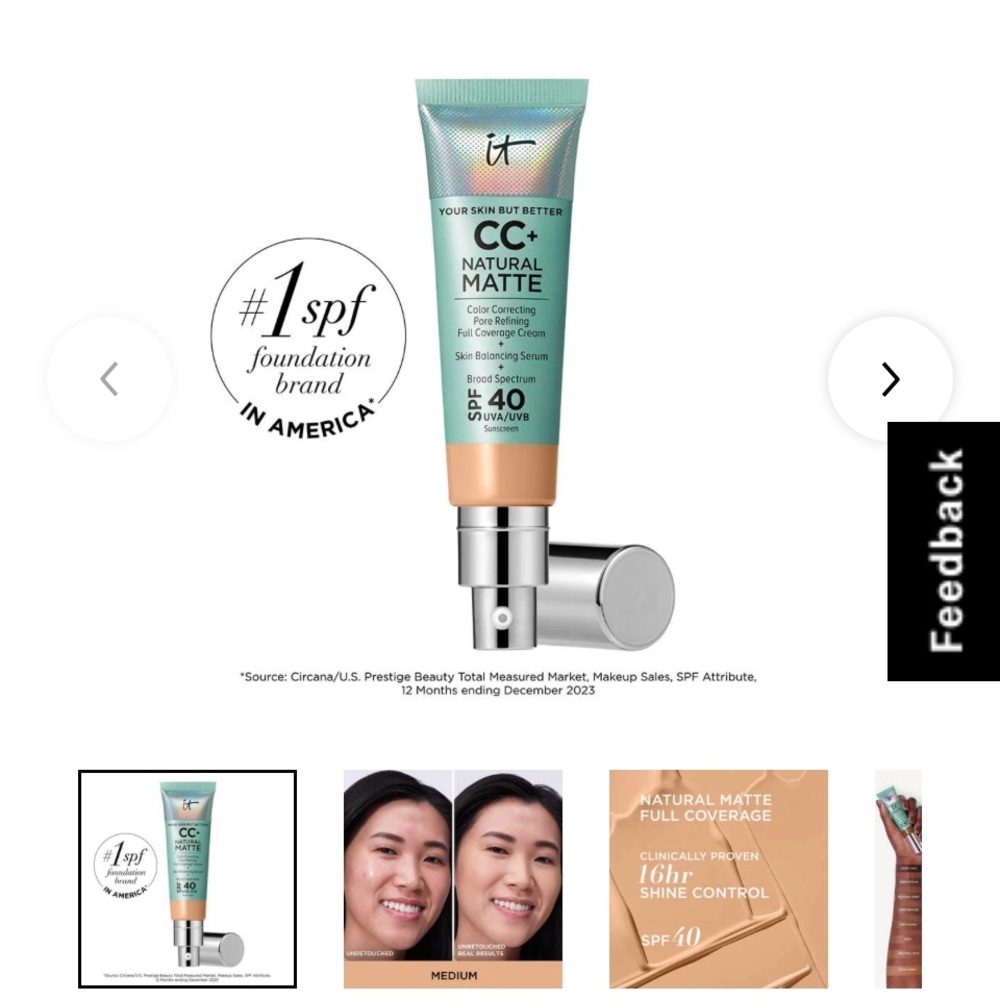 IT Cosmetics CC+ Cream Natural Matte SPF 40 Shade “Medium” exp 4/2025 brand new